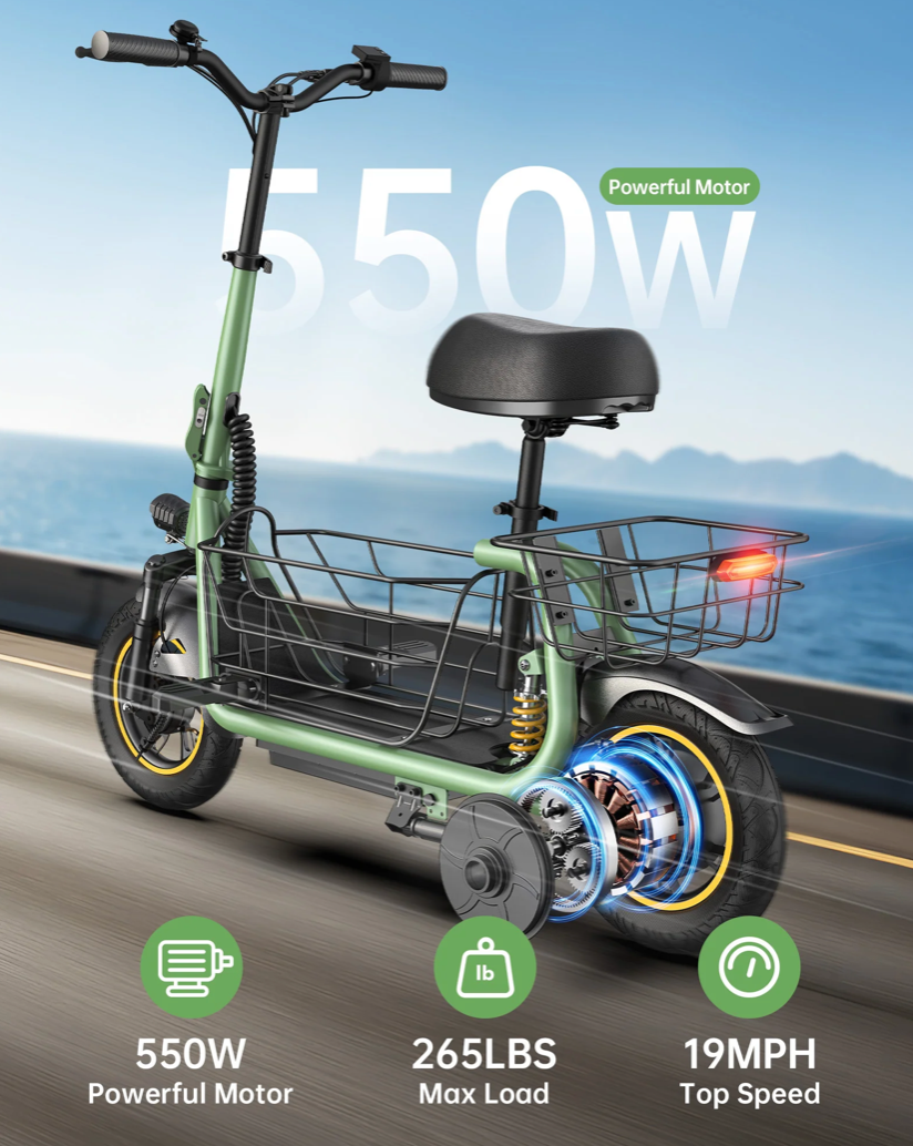 Gyroor C1 Pro 800W Scooter–Dual Baskets for Cargo & Pets